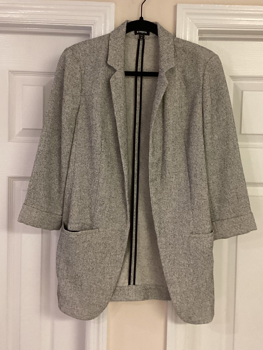 Express Black and White Textured Open Front Blazer